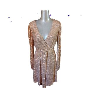 Gold sequin long sleeve dress, size S, Emerald Sunday